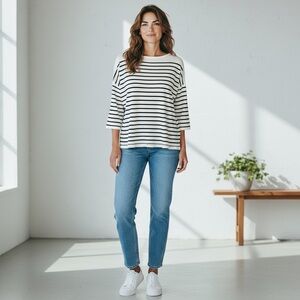 H&M 3/4 Sleeve White & Black Striped Sweater Size XS